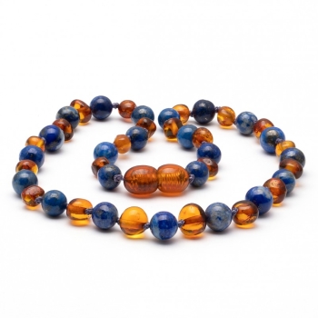 Baby Bernsteinkette 32cm - Bernstein / Lapislazuli (poliert)